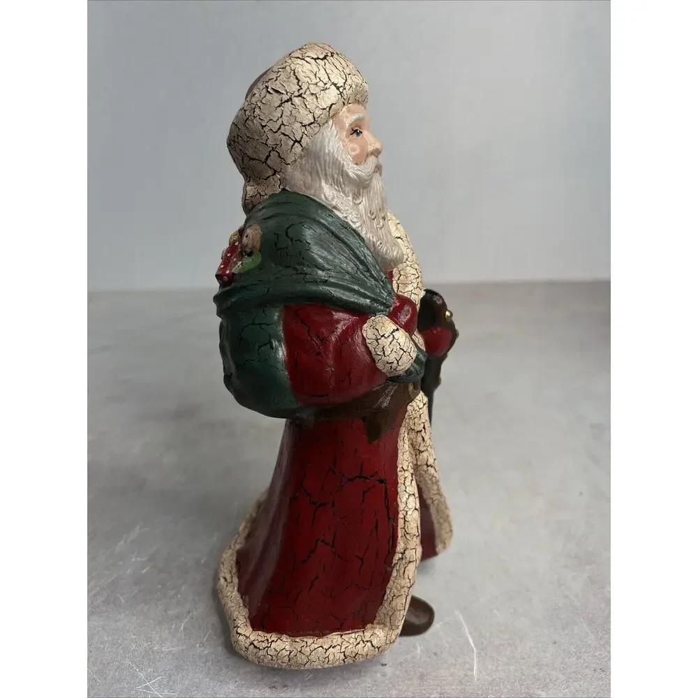 Vintage Old World Santa With Staff‎ And Toy bag Figurine Handmade Ceramic